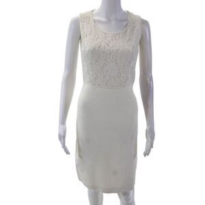 Lil Womens LAce OVerlay Detail Sleeveless Round Neck Pencil Dress White Size 40